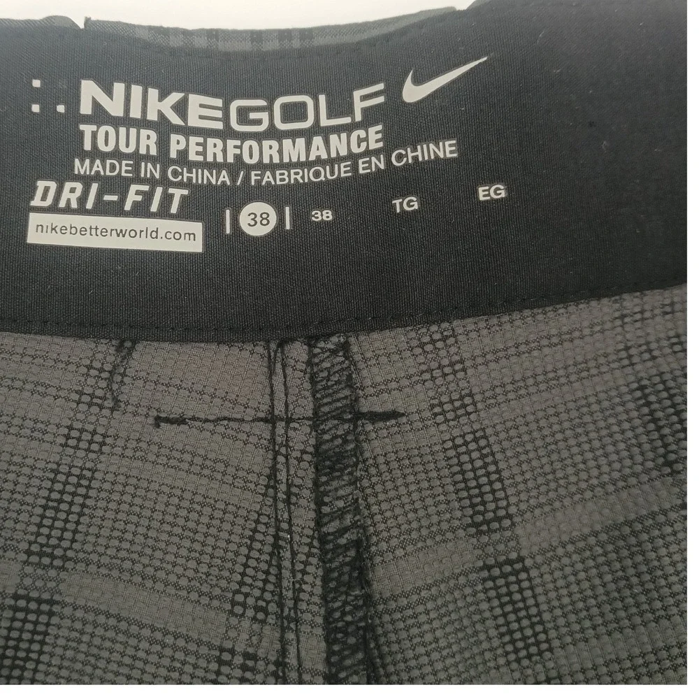 Nike Golf Tour Performance Dri-FIT‎ Plaid Shorts Mens 38 Grey Black Check